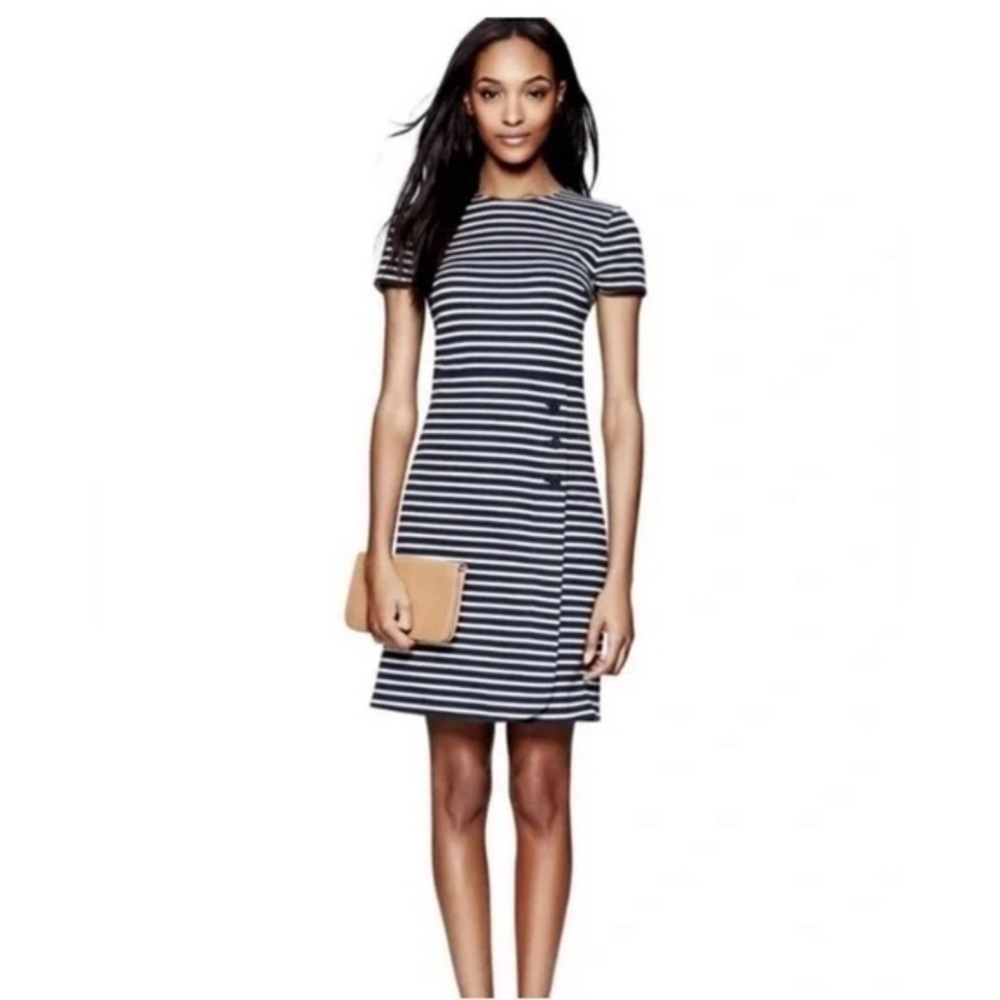 TORY BURCH Kamilla Shift Dress Cotton Navy Blue White Stripe Short Sleeve SMALL‎